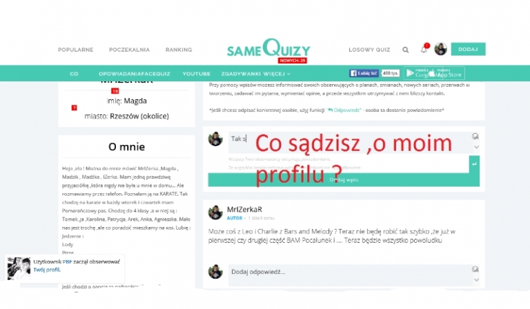 Dużo pytań na temat mojego profilu…