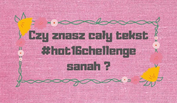 Czy znasz cały tekst #hot16challenge sanah?