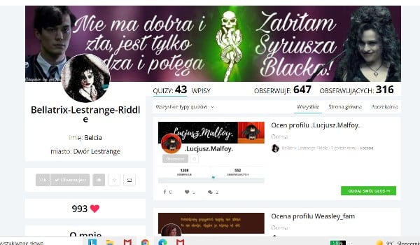 Ocena profilu @Bellatrix-Lestrange-Riddle